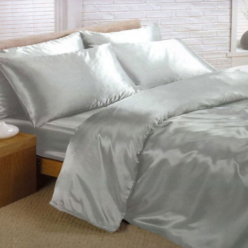 Silver satin König-Bettbezug, Laken ausgestattet und 4 Kissenbezüge, Bettwäsche von Home Textiles