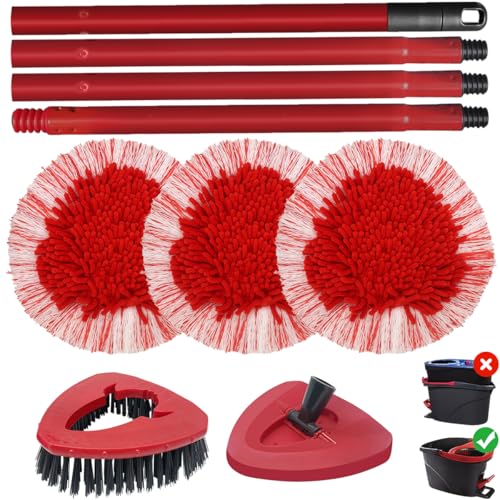 HomeTimes Ersatzteile für Vileda Wischmop Turbo Moppzubehör mit 3 Mikrofaser Ersatzköpfe+1 Wischerplatte+1 Dusche Scheuerbürste+1 Stiel für alle Böden und Oberflächen von Home Times