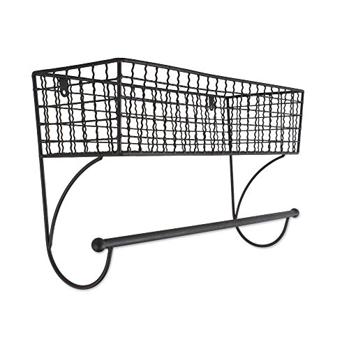 Home Traditions Z02225 Rustic Metal Wall Mount Shelf with Towel Bar, Large, Black von DII