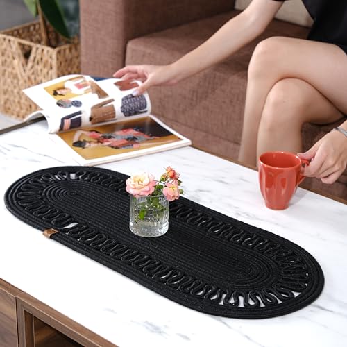 Ovaler Jute-Tischläufer, gewebter, geflochtener Essläufer, natürlich strukturierter Rattan-Tischläufer für Esstisch, Couchtisch oder Terrasse, 30 x 60 cm, Schwarz Ovaler Jute-Tischläufer, gewebter, geflochtener Essläufer, natürlich strukturierter Rattan-Tischläufer für Esstisch, Couchtisch oder Terrasse, 30 x 60 cm, Schwarz von Home Turko