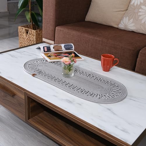 Home Turko Moderner rustikaler Tischläufer aus geflochtener Jute, oval, 30 x 90 cm, Grau von Home Turko