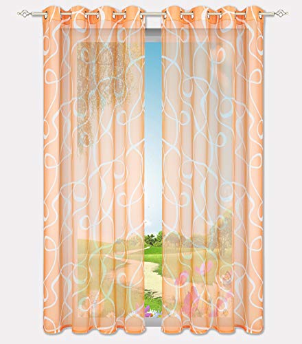 1PC Gardine mit Druck Design Fenster Schal Transparent Voile Vorhang Deko für Haus (B*H 140 * 175cm, Orange mit Ösen) von Home U