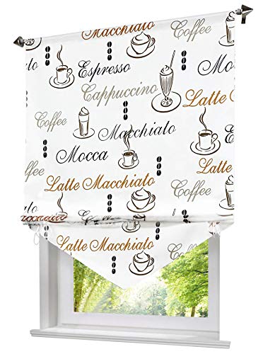 Blickdichte Raffrollo mit Kaffee Tasse Muster Rollos Vorhang Deko für Haus (B*H 100 * 140cm, Kaffee) von Home U