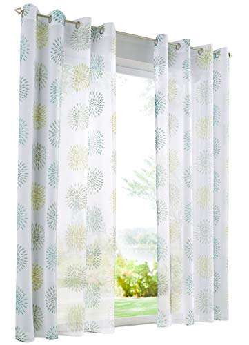 Gardine Voile Vorhang mit Kreis-Motiven Druck Design Deko für Haus 1PC Fenster Schal (BxH 140x245cm, Grün mit Ösen) von Home U