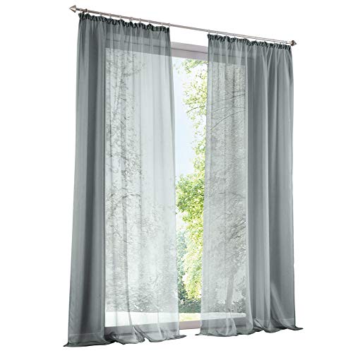 Home U 1PC Gardine mit Kräuselband Vorhänge Transparent Voile Vorhang (B*H 140 * 145cm, Hellgrau) von Home U