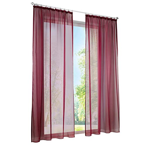 Home U 1PC Gardine mit Kräuselband Vorhänge Transparent Voile Vorhang (B*H 140 * 175cm, Weinrot) von Home U