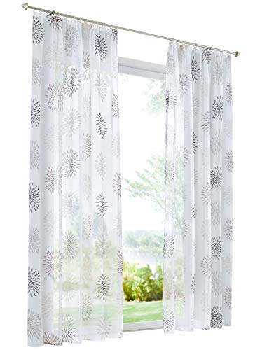 Home U Gardine Voile Vorhang mit Kreis-Motiven Druck Design Deko für Haus 1PC Fenster Schal (BxH 140x145cm, Braun mit Kräuselband) von Home U