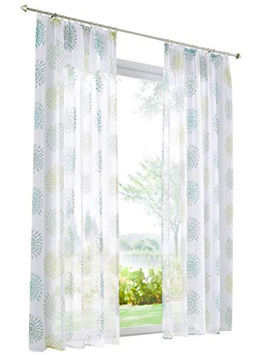 Home U Gardine Voile Vorhang mit Kreis-Motiven Druck Design Deko für Haus 1PC Fenster Schal (BxH 140x145cm, Grün mit Kräuselband) von Home U