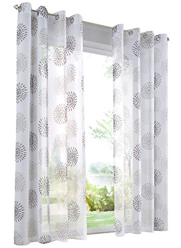 Home U Gardine Voile Vorhang mit Kreis-Motiven Druck Design Deko für Haus 1PC Fenster Schal (BxH 140x225cm, Braun mit Ösen) von Home U