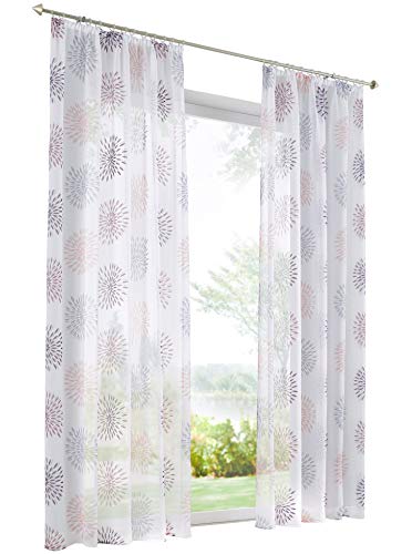 Home U Gardine Voile Vorhang mit Kreis-Motiven Druck Design Deko für Haus 1PC Fenster Schal (BxH 140x225cm, Violett mit Kräuselband) von Home U