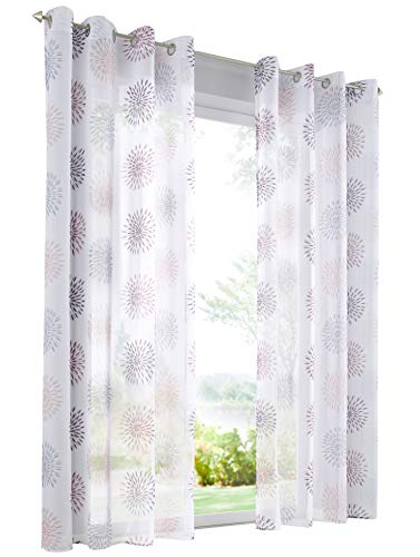 Home U Gardine Voile Vorhang mit Kreis-Motiven Druck Design Deko für Haus 1PC Fenster Schal (BxH 140x245cm, Violett mit Ösen) von Home U