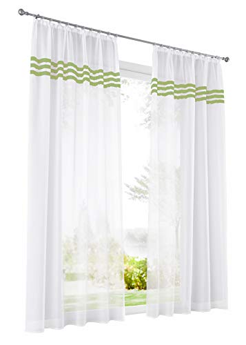 Home U Gardinen mit Spitze Design Vorhänge Voile Transparent Fenster Schal 1PC (BxH 140x225cm, Grün mit Kräuselband) von Home U