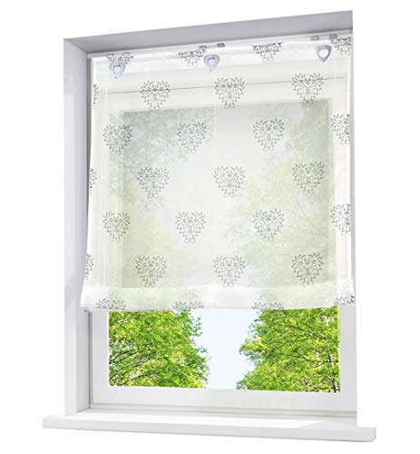 Raffrollo mit Herz Muster Druck Design Rollos Voile Transparent Vorhang Schön Fenster Schal (BxH 100x140cm, Hell Grau mit U-Haken) von Home U