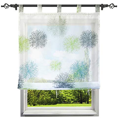 Raffrollo mit Luftig Druck Design Schlaufen Rollos Transparent Voile Vorhang Deko für Haus (B*H 100 * 150cm, Blau/Grün) von Home U