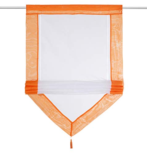 Schön Raffrollo mit Quaste Voile Transparent Rollos Tunnelzug Vorhang Deko für Haus (B*H 80 * 140cm, Orange) von Home U