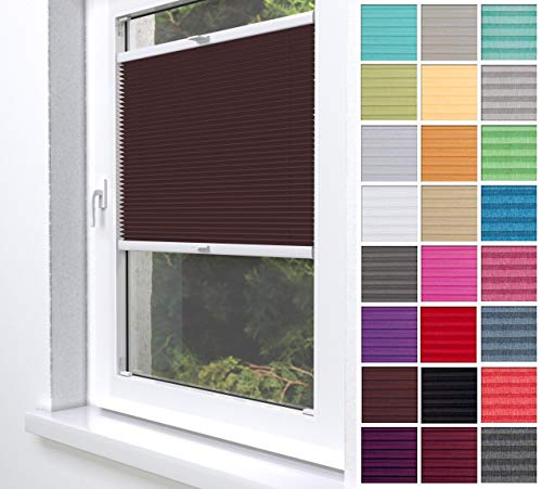 Home-Vision® Premium Plissee Faltrollo ohne Bohren zum Kleben Innenrahmen Blickdicht Sonnenschutz Jalousie für Fenster & Tür (Braun, B85 x H200cm) von Home-Vision