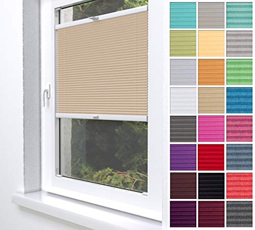 Home-Vision® Premium Plissee Faltrollo ohne Bohren zum Kleben Innenrahmen Blickdicht Sonnenschutz Jalousie für Fenster & Tür (Beige, B85 x H120cm) von Home-Vision