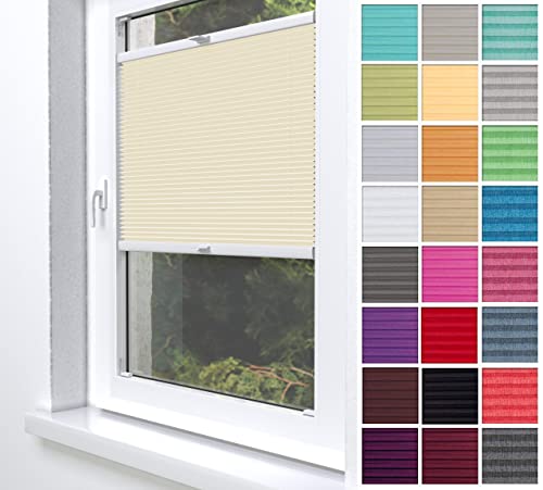 Home-Vision® Premium Plissee Faltrollo ohne Bohren zum Kleben Innenrahmen Blickdicht Sonnenschutz Jalousie für Fenster & Tür (Creme-Vanille, B45 x H120cm) von Home-Vision