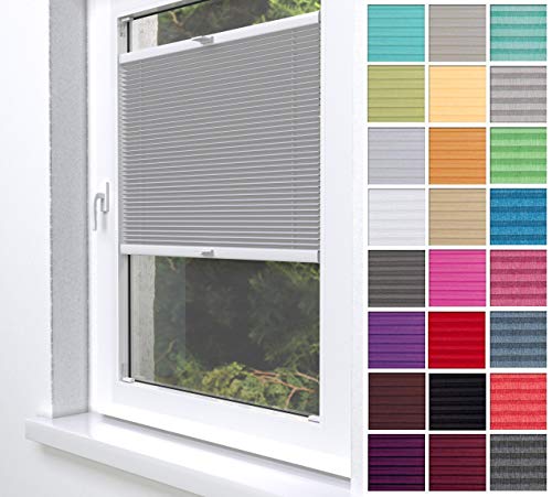 Home-Vision® Premium Plissee Faltrollo ohne Bohren zum Kleben Innenrahmen Blickdicht Sonnenschutz Jalousie für Fenster & Tür (Grau, B100 x H100cm) von Home-Vision