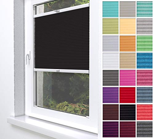 Home-Vision® Premium Plissee Faltrollo ohne Bohren zum Kleben Innenrahmen Blickdicht Sonnenschutz Jalousie für Fenster & Tür (Schwarz, B60 x H200cm) von Home-Vision