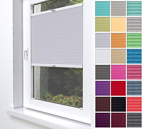 Home-Vision® Premium Plissee Faltrollo ohne Bohren zum Kleben Innenrahmen Blickdicht Sonnenschutz Jalousie für Fenster & Tür (Silber, B35 x H100cm) von Home-Vision