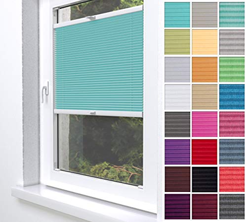 Home-Vision® Premium Plissee Faltrollo ohne Bohren zum Kleben Innenrahmen Blickdicht Sonnenschutz Jalousie für Fenster & Tür (Türkis, B60 x H120cm) von Home-Vision