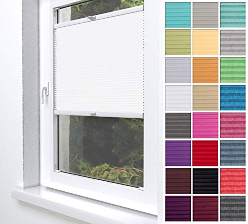 Home-Vision® Premium Plissee Faltrollo ohne Bohren zum Kleben Innenrahmen Blickdicht Sonnenschutz Jalousie für Fenster & Tür (Weiß, B35 x H120cm) von Home-Vision