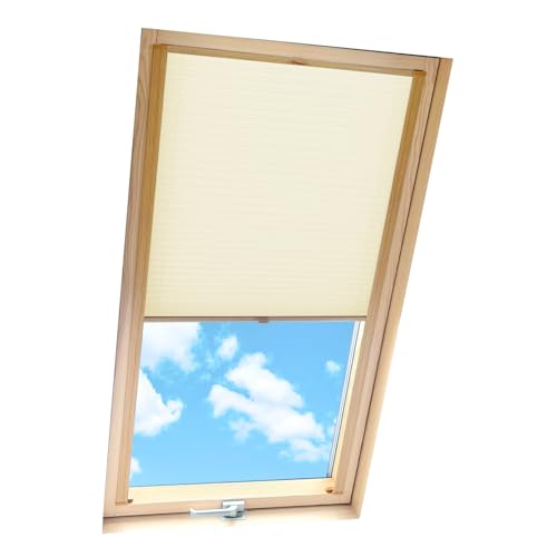 Home-Vision® Dachfenster Premium Plissee Faltrollo mit Bohren Dachfensterkompatibel (Creme-Vanille für S08 / S38 - Holzfarben) Dachfensterrollos Blickdicht Sonnenschutz, Montage inkl von Home-Vision