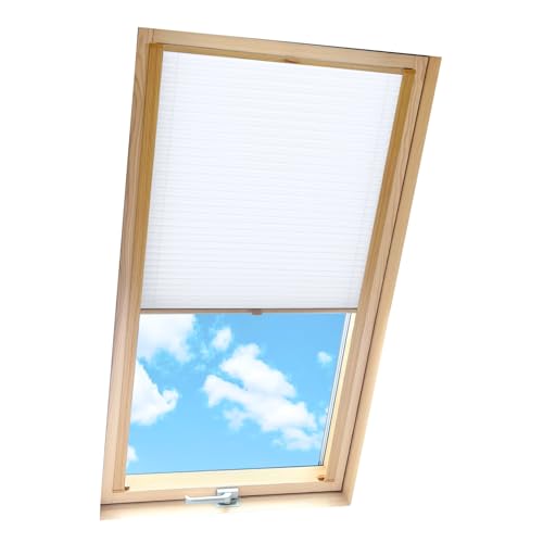 Home-Vision® Dachfenster Premium Plissee Faltrollo mit Bohren Dachfensterkompatibel (Weiß für FK06 - Holzfarben) Dachfensterrollos Blickdicht Sonnenschutz, Montage inkl von Home-Vision