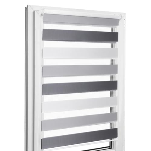 Home-Vision® DuoRollo Klemmfix, Doppelrollo ohne Bohren mit Klämmträgern, DuoRollos für Fenster und Türen (Weiß-Grau-Graphit, B95cm x H150cm) von Home-Vision