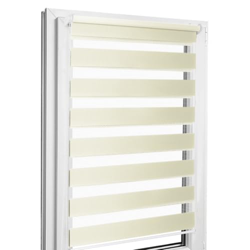 Home-Vision® DuoRollo Klemmfix, Doppelrollo ohne Bohren mit Klämmträgern, DuoRollos für Fenster und Türen (Creme, B115cm x H130cm) von Home-Vision