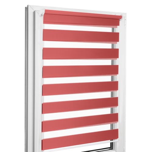 Home-Vision® DuoRollo Klemmfix, Doppelrollo ohne Bohren mit Klämmträgern, DuoRollos für Fenster und Türen (Rot, B70cm x H150cm) von Home-Vision