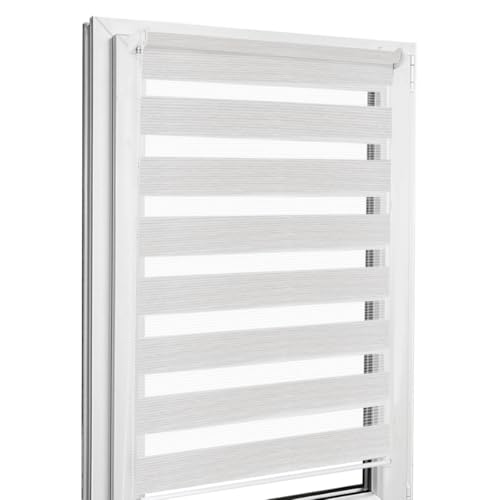 Home-Vision® DuoRollo Klemmfix, Doppelrollo ohne Bohren mit Klämmträgern, DuoRollos für Fenster und Türen (Weiß-Grau-Melange, B120cm x H130cm) von Home-Vision