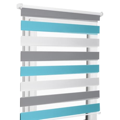 Home-Vision® DuoRollo Schrauben, Doppelrollo mit Bohren zum Anschrauben, DuoRollos für Fenster und Türen (Weiß-Grau-Blau, B150 x H220 cm) von Home-Vision