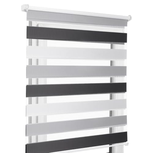 Home-Vision® DuoRollo Schrauben, Doppelrollo mit Bohren zum Anschrauben, DuoRollos für Fenster und Türen (Weiß-Grau-Schwarz, B135 x H130 cm) von Home-Vision