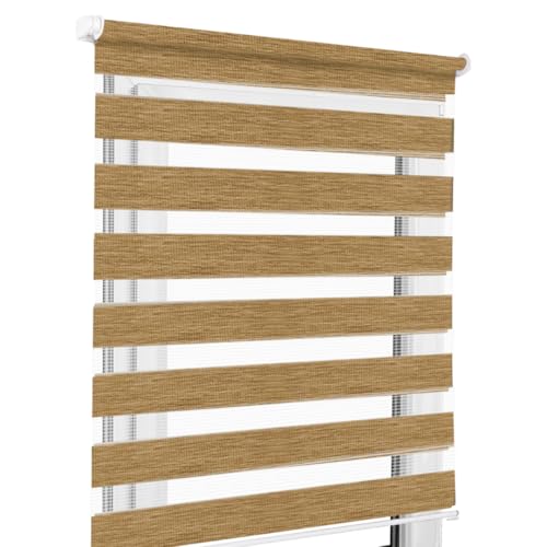 Home-Vision® DuoRollo Schrauben, Doppelrollo mit Bohren zum Anschrauben, DuoRollos für Fenster und Türen (Holzlook Gold, B160 x H220 cm) von Home-Vision