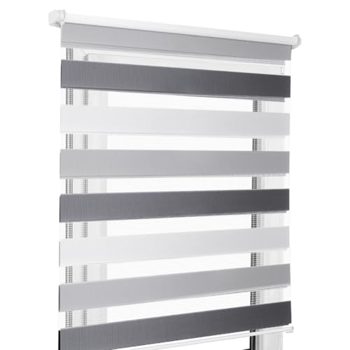 Home-Vision® DuoRollo Schrauben, Doppelrollo mit Bohren zum Anschrauben, DuoRollos für Fenster und Türen (Weiß-Grau-Graphit, B160 x H220 cm) von Home-Vision