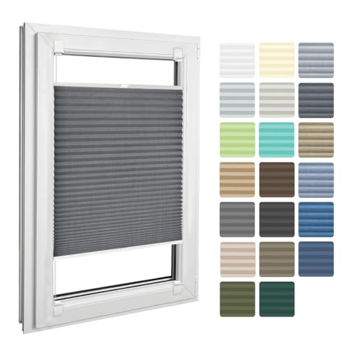 Home-Vision® Plissee Faltrollo ohne Bohren zum Kleben, Innenrahmen, Kollektion Melange Leinenoptik Blickdicht Sonnenschutz Jalousie für Fenster & Tür (Graphit,B50cm x H200cm) von Home-Vision