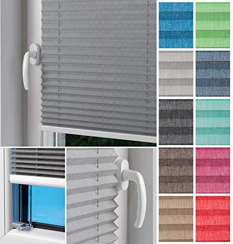 Home-Vision® Plissee Faltrollo ohne Bohren zum Kleben, Innenrahmen, Kollektion Melange Leinenoptik Blickdicht Sonnenschutz Jalousie für Fenster & Tür (Grau,B90cm x H150cm) von Home-Vision