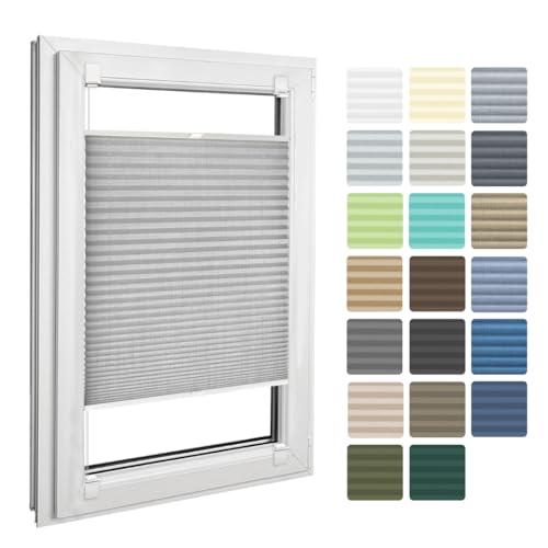 Home-Vision® Plissee Faltrollo ohne Bohren zum Kleben, Innenrahmen, Kollektion Melange Leinenoptik Blickdicht Sonnenschutz Jalousie für Fenster & Tür (Grau,B90cm x H150cm) von Home-Vision