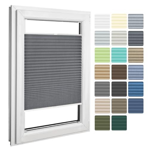 Home-Vision® Plissee zum Anschrauben in der Glasleiste Innenrahmen Kollektion „Melange” Leinenoptik Blickdicht Plissee Jalousie mit Halterungen zum Bohren, Sonnenschutzrollo (Graphit, B55cm x H200cm) von Home-Vision