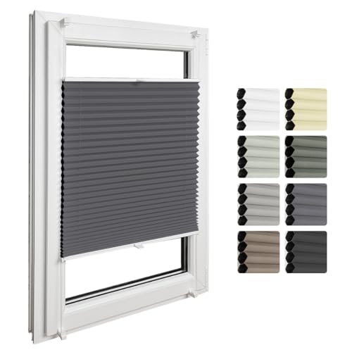 Home-Vision® Premium Doppelplissee Wabenplissee ohne Bohren mit Klemmfix (Weiß-Graphit, B30cm x H120cm) Modern Klemmfix Blickdicht Plissee Sonnenschutz Hitzeschutz Jalousie für Fenster Thermo von Home-Vision