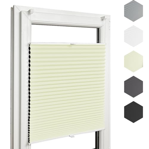 Home-Vision® Premium Doppelplissee Wabenplissee ohne Bohren mit Klemmträger / -fix (Weiß-Creme, B100cm x H120cm) Zweifarbig Blickdicht Sonnenschutz Jalousie für Fenster & Tür von Home-Vision