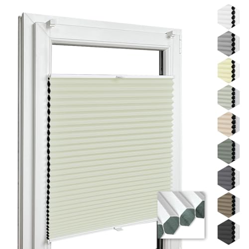 Home-Vision® Premium Doppelplissee Wabenplissee ohne Bohren mit Klemmträger / -fix (Weiß-Creme, B115cm x H200cm) Zweifarbig Blickdicht Sonnenschutz Jalousie für Fenster & Tür von Home-Vision