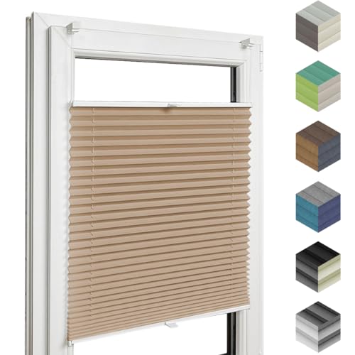 Home-Vision® Premium Plissee Faltrollo ohne Bohren mit Klemmfix (Beige, B155cm x H120cm) Modern Klemmträger, Verdunklung, Blickdicht Sonnenschutz Jalousie für Fenster & Tür von Home-Vision