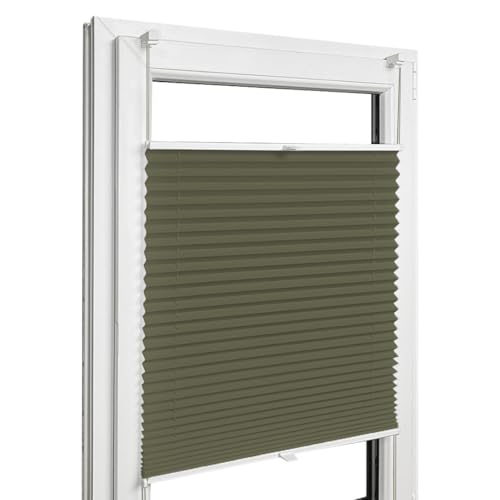 Home-Vision® Premium Plissee Faltrollo ohne Bohren mit Klemmfix (Olive, B25cm x H200cm) Modern Klemmträger, Verdunklung, Blickdicht Sonnenschutz Jalousie für Fenster & Tür von Home-Vision