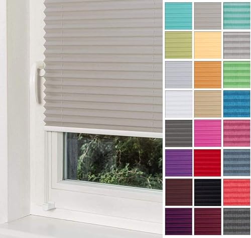 Home-Vision® Premium Plissee Faltrollo ohne Bohren mit Klemmfix jalousien Fenster innen(Grau, B120cm x H80cm) Easyfix Klemmträger, Verdunklung, Blickdicht Sonnenschutz Jalousie für Fenster & Tür von Home-Vision