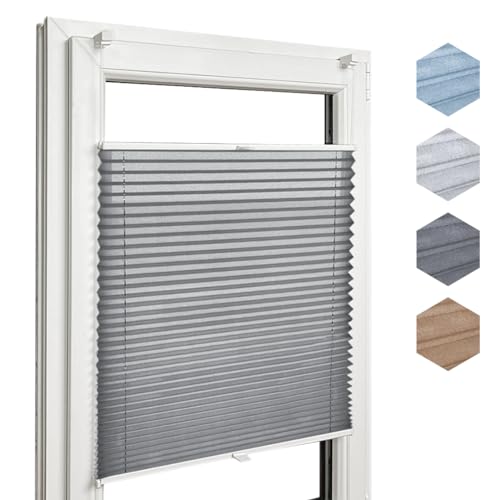 Home-Vision® Premium Plissee Faltrollo ohne Bohren mit Klemmträger / -fix, Kollektion „Melange” Leinenoptik Blickdicht Sonnenschutz Jalousie für Fenster & Tür (Grau, B100cm x H100cm) von Home-Vision