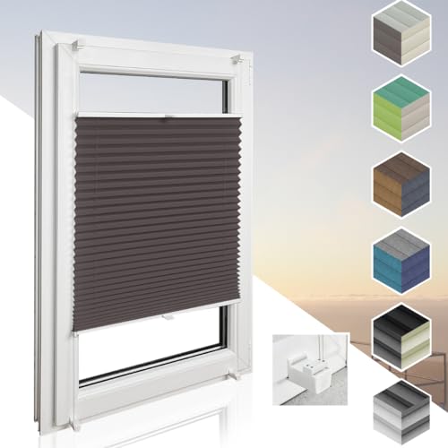 Home-Vision® Premium Plissee Faltrollo ohne Bohren mit Klemmträger / -fix (Braun, B95cm x H150cm) Blickdicht Sonnenschutz Jalousie für Fenster & Tür von Home-Vision