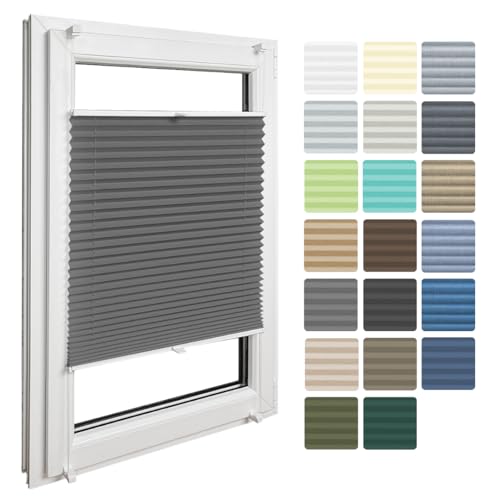 Home-Vision® Premium Faltrollo Plissee ohne Bohren mit Klemmfix jalousien Fenster innen(Graphit B160cm x H120cm) Easyfix Klemmträger Verdunklung Blickdicht Sonnenschutz Jalousie für Fenster & Tür von Home-Vision